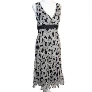 Vintage Dressbarn silk black & white butterfly bias slinky slip dress womens 8